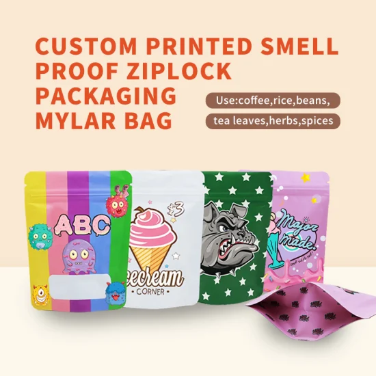 Mini bolsitas Ziplock con sellado térmico de plástico reutilizables impresas personalizadas, bolsa de pie, bolsas de Mylar resellables a prueba de olores de 3,5 G